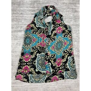Red Camel Top Womens Large Multicolor Button Up Sleeveless‎ Semi Sheer